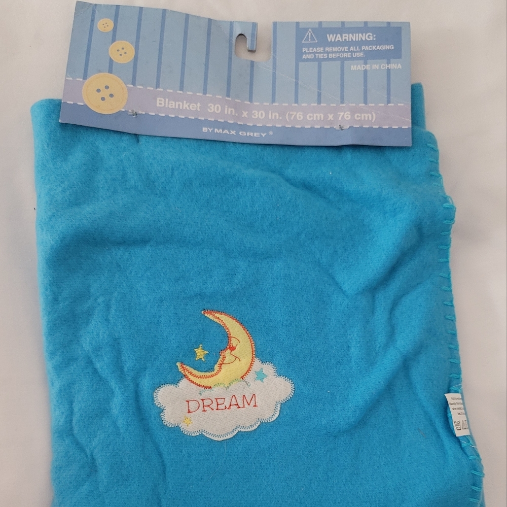 NEW Baby blue Dream soft baby blanket 30in x 30in by Max Grey